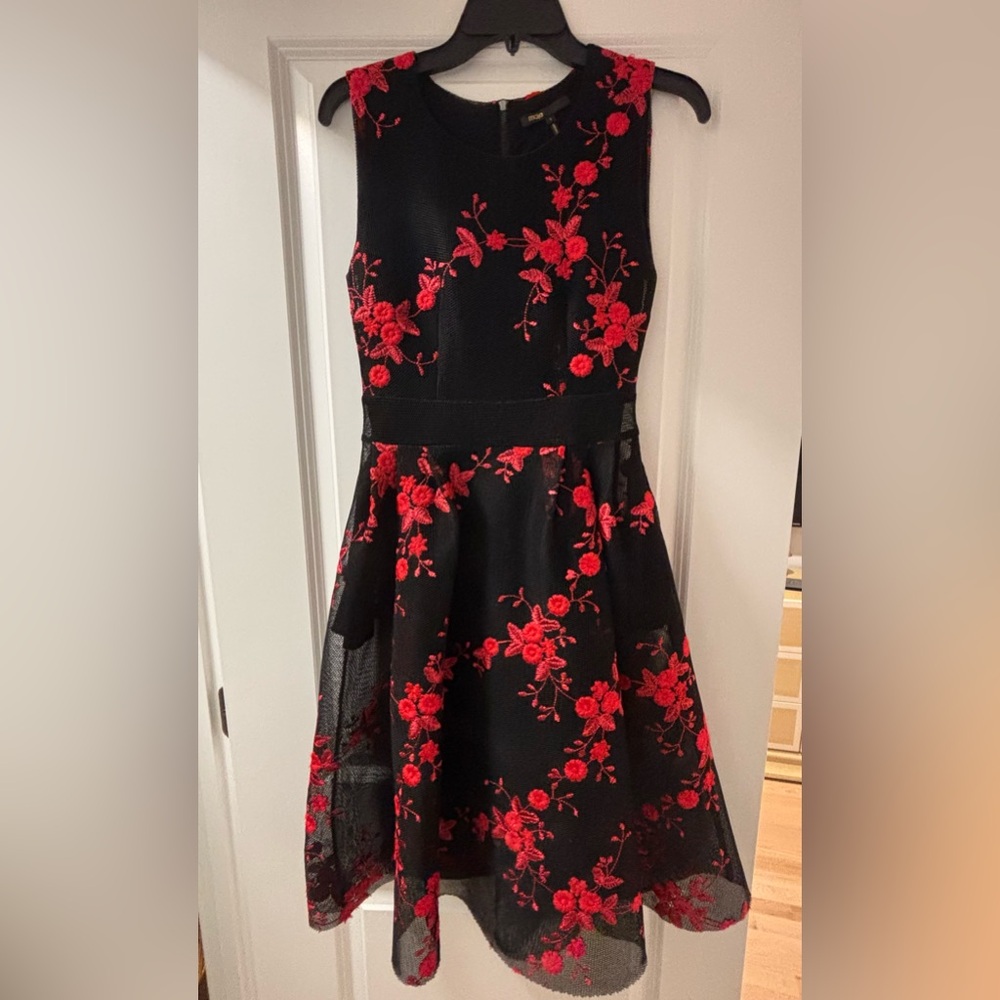 Maje Rudio Embroidered Tulle Floral Mesh Fit & Flare illusion Cocktail Dress NWT